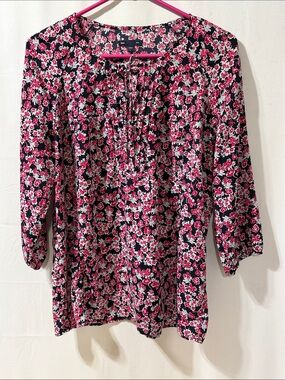 GAP Black Floral Tunic Top with Pink & White Flowers